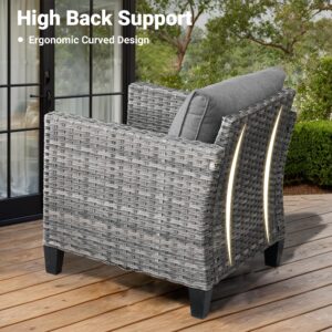 ovios 2 Pieces Patio Chairs, Outdoor Wicker Chairs of 2, Rattan Chairs with Comfy Cushions, All Weather High Back Porch Chairs for Outside Balcony Deck Garden, Dark Grey