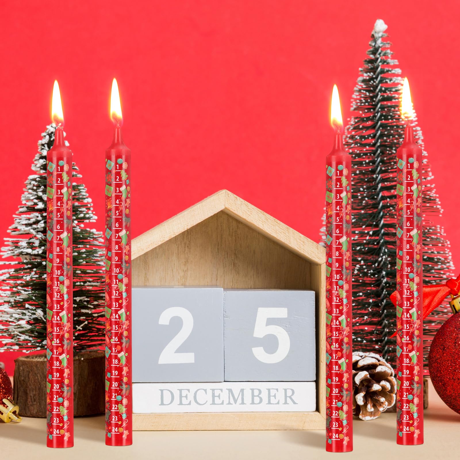 Nuanchu 4 Pcs 10 Inch Advent Festive Christmas Calendar Candle 24 Numbers Countdown to Christmas Red Christmas Advent Candle Xmas Advent Countdown Candle Advent Calendar Candles for Christmas Gifts