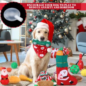 Talltalk 18 Pcs Dog Christmas Stocking with Toys Puppy Chew Toys Set for Small Medium Dogs Squeaky Xmas Puppy Chew Toys Colored Interactive Toys Dogs Training Dental Health Cotton Rope Toys Xmas Gifts