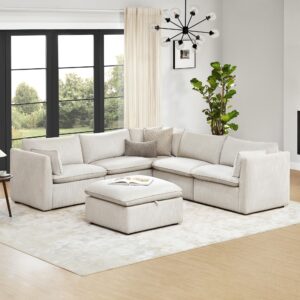 CHITA Down Filled Sectional Modular Sofa Couch Set Fabric Swatch, Cream,Snow Included