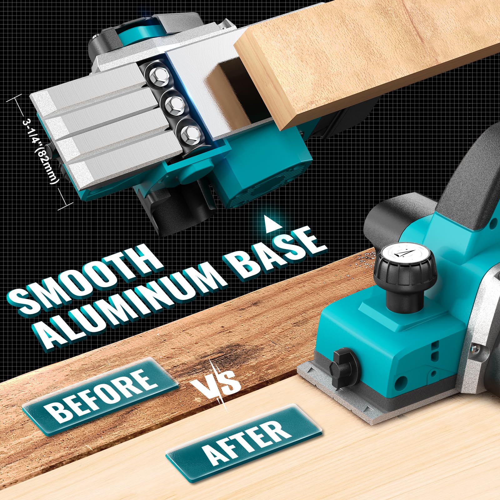 Cordless Electric Hand Planer: 3-1/4-Inch Handheld Planer for Makita 18V Battery (No Battery) - 15000 RPM Power Wood Planer for Woodworking, Carpentry, and Home DIY - Includes Blades and Edge Guide