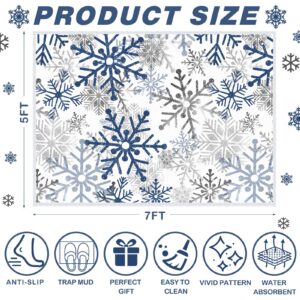 Tinideya Christmas Area Rug 5 x 7 ft Blue Snowflakes Winter Area Rug for Indoors Washable Blue Silver Xmas Door Mat Holiday Decor Carpet for Christmas Kitchen Living Room Bathroom Decor