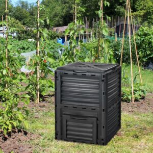 Goplus Compost Bin, 80 Gallon (300 L) Large Outdoor Composting Box w/Top Flip Latch-on Lid, Bottom Exit Door, BPA Free Material, Grass Food Trash Composter Barrel for Garden Yard (Black)