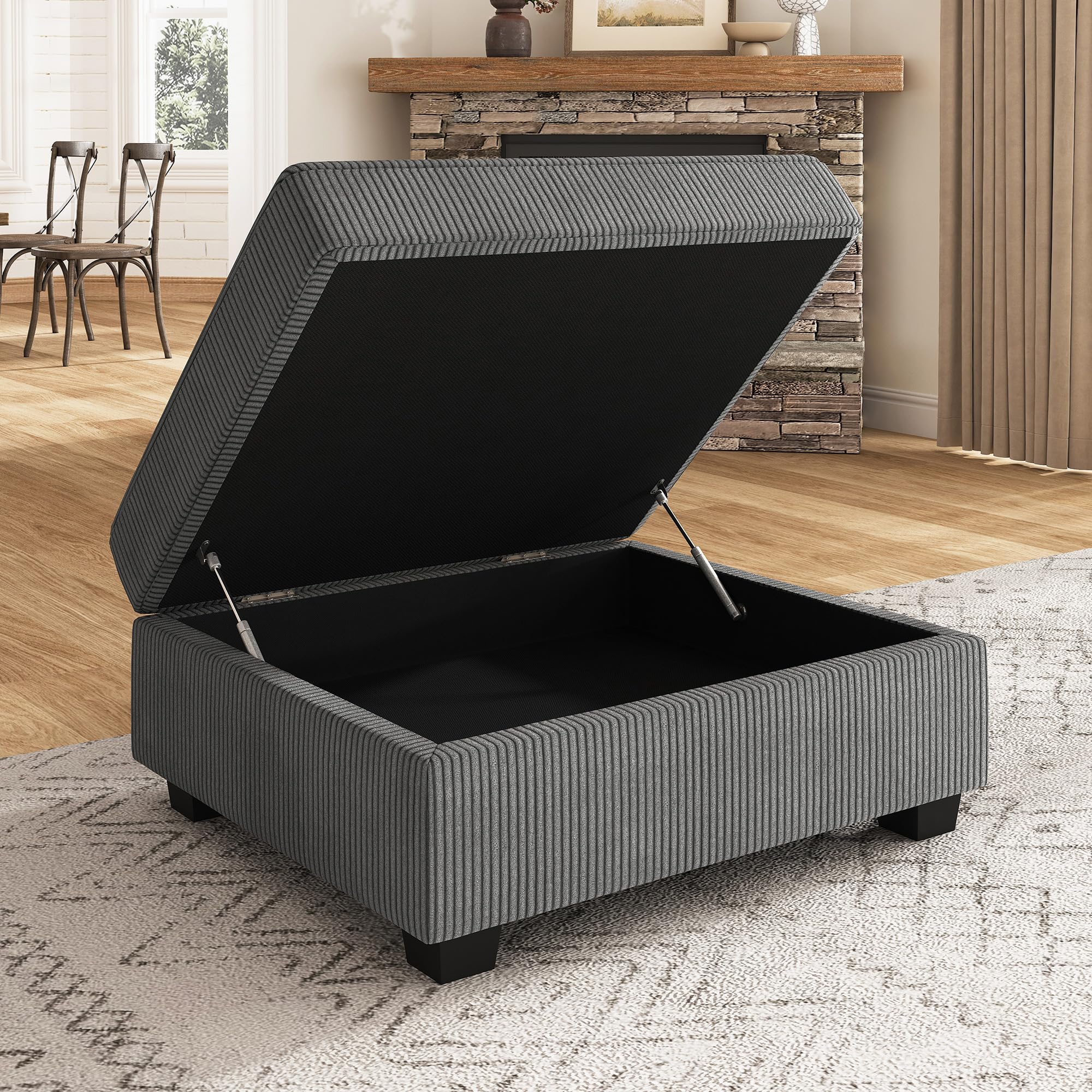 Nolany Storage Ottoman for Sectional Couch, Movable Storage Ottoman for Modular Sectional Sofa, Dark Grey