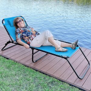 EZCHEER Folding Chaise Lounge Oversize, 16 inch High Portable Sunbathing Chair, Extra Wide XL Outdoor Chair with Storage Bag, Blue