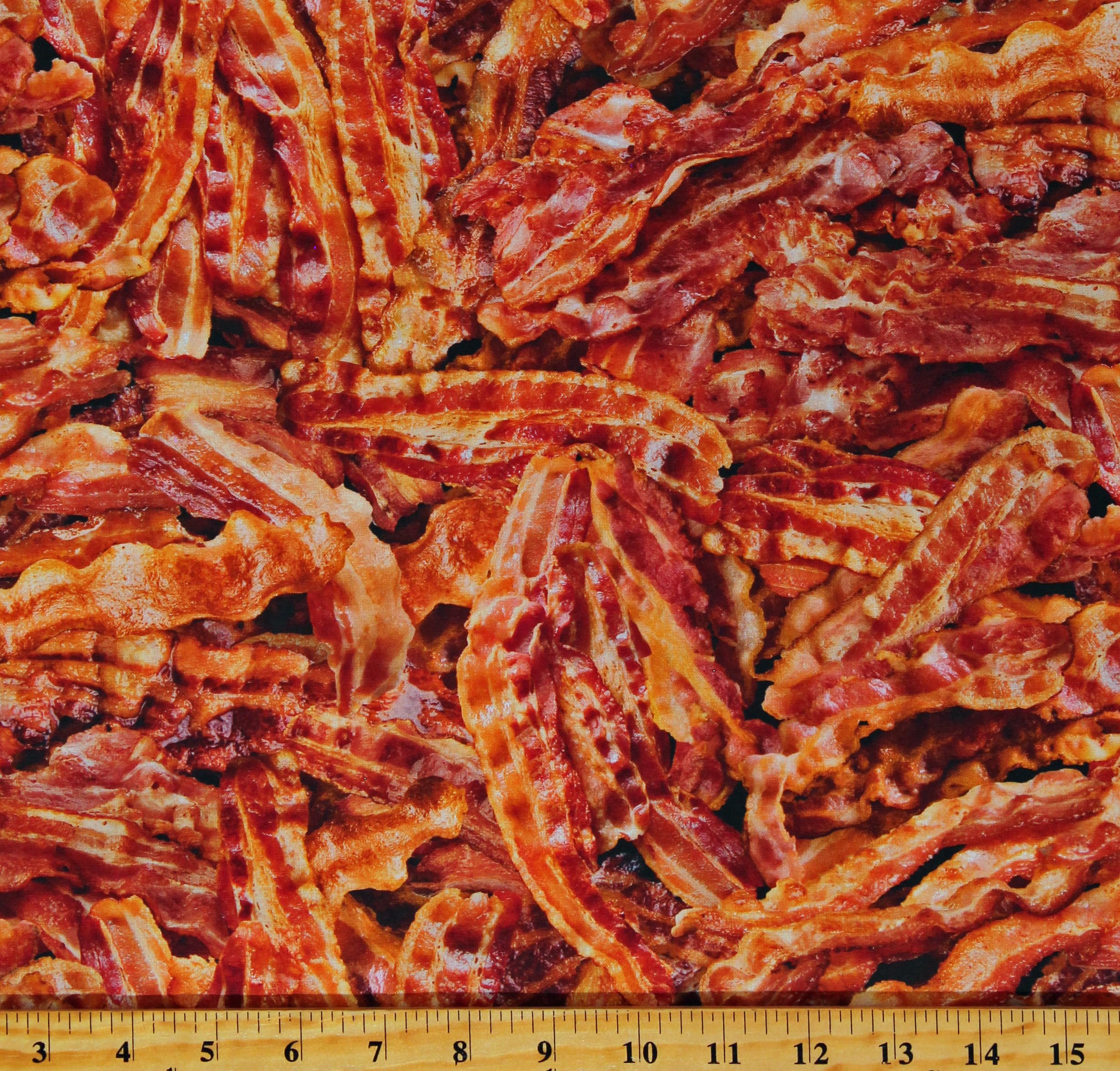 Cotton Packed Fried Bacon Breakfast Foods Cotton Fabric Print by The Yard (FOOD-CD3349-BACON)