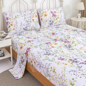 RYNGHIPY Cotton Floral Bed Sheet Set Full Size Botanical Flowers Print Girls Bedding Shabby Garden Floral Bed Sheets