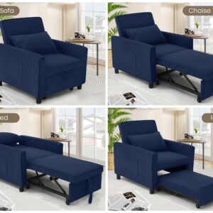 SEJOV Sleeper Chair, 4-in-1 Convertible Sleeper Sofa Bed with Adjustable Backrest, Corduroy Pull Out Chair Bed Single Recliner for Living Room, Bedroom, Apartment, Office, Small Space, Navy Blue