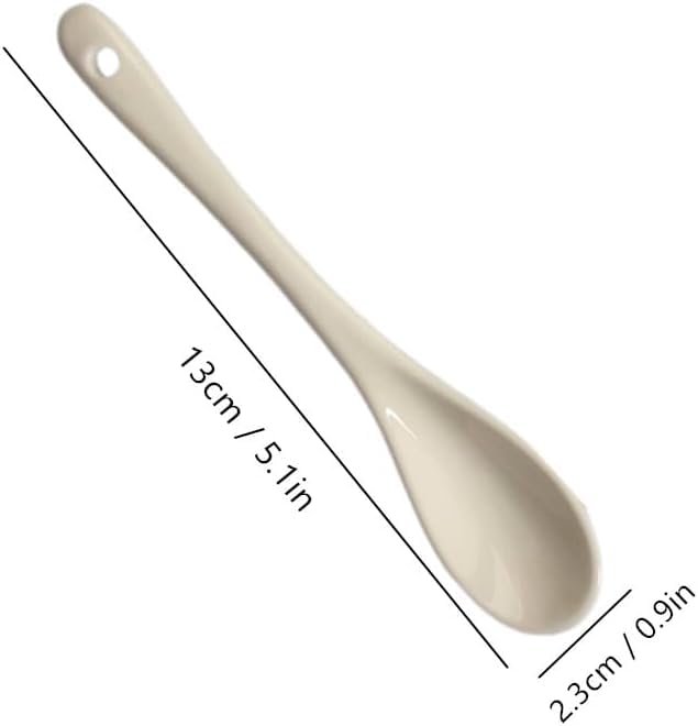 5 Inch White Ceramic Coffee Spoon with Long handle, Small Tea Spoons for Soup,Yogurt,Ice-cream, Appetizers, Desserts Teaspoon Kitchen Tool (12 Pack)