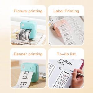 HXBER Mini Printer, Mini Pocket Printer Portable Thermal Instant Photo Printing Label Maker Machine BT Wireless Connect Compatible with Android or iOS APP Support Receipt Label Memo Sticker Notes