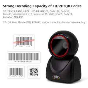 HXBER Barcode Scanner, 1D 2D QR Desktop Wired Barcode Scanner High-Speed Platform Hands-Free Automatic Sense Reader USB Port Plug&Play Compatible with Window Android System Image CMOS Sensor Suitable