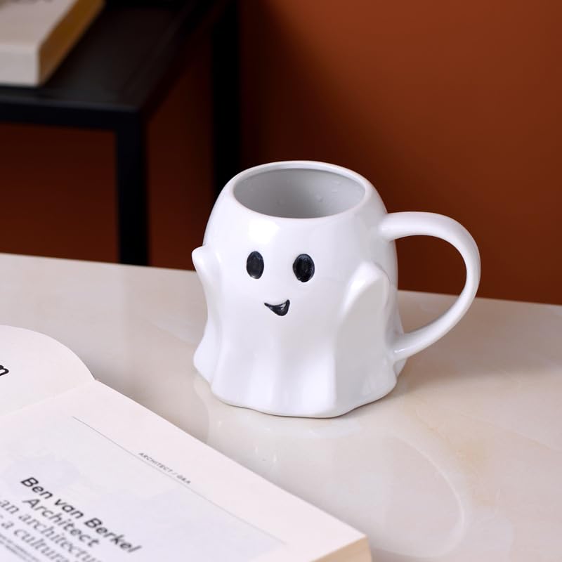 FANFX 13oz Halloween Ghost Mug, Ceramic Halloween White Ghost Pattern Mug. Coffee Mugs Halloween Birthday Tabletop Drinks Adult Gifts Children Gifts Women Gifts