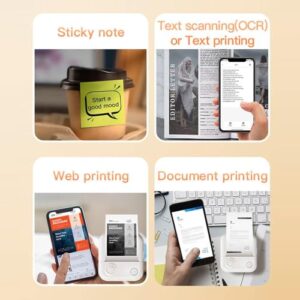 HXBER Mini Printer, Mini Pocket Printer Portable Thermal Instant Photo Printing Label Maker Machine BT Wireless Connect Compatible with Android or iOS APP Support Receipt Label Memo Sticker Notes