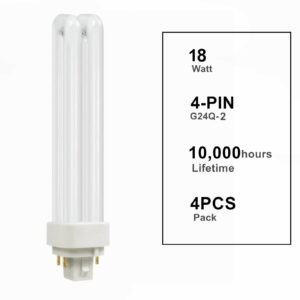 SATZOL 2700K G24Q-2 PLC-18W 827 4 Pin Base Compact Fluorescent Light Bulb, Replacement for Sylvania 20683 and Philips 38329-9 - PL-C 18W/827/4P/ALTO, GE97594 and Satco S6734 (Warm White 2700K)