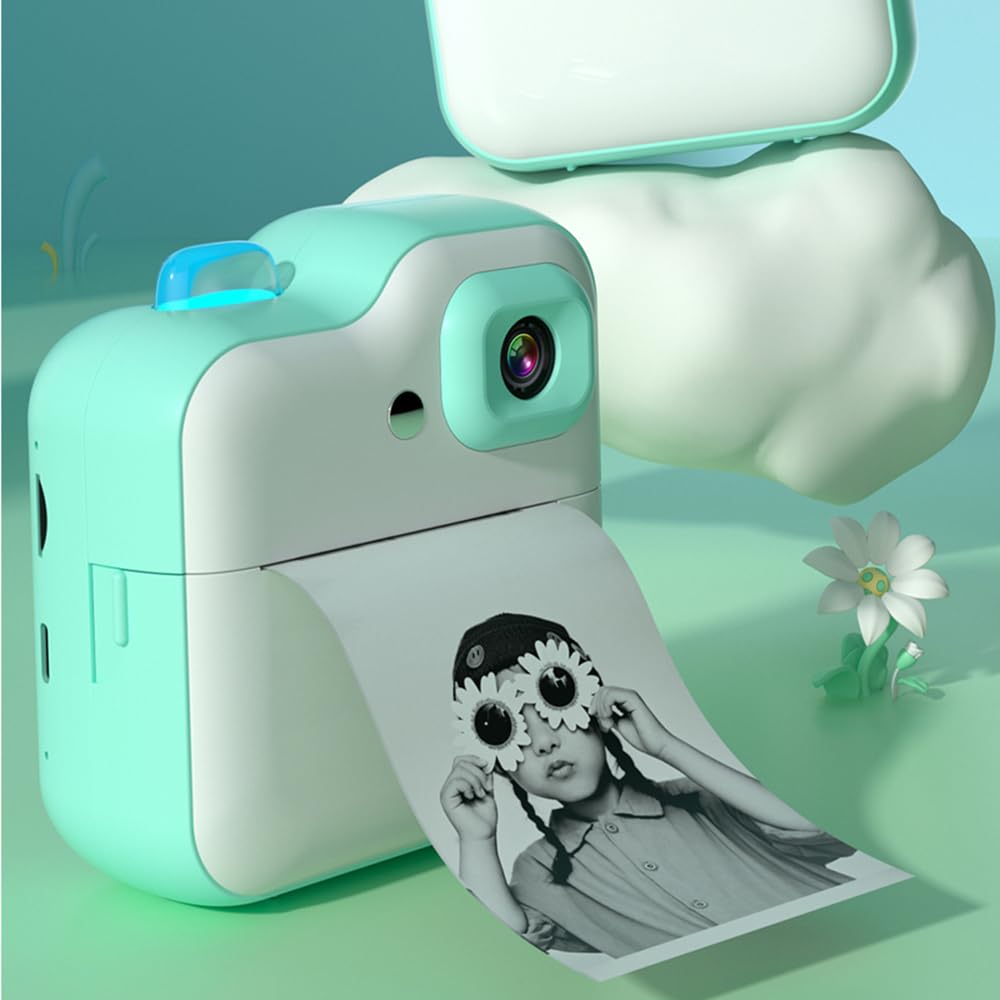 HXBER Mini Printer, Kids Camera Instant Thermal Printer 2.4 Inch Screen Photo Printer 48MP Rear Camera with RGB Light Support Timer Shooting Video Recording Thermal Inkless Printing with 3 Rolls