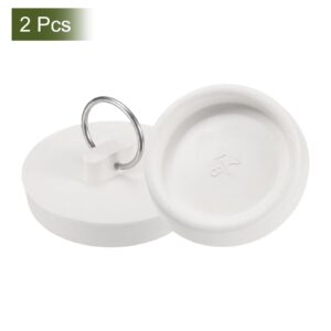 uxcell 2Pcs Tub Stoppers, Rubber Bathtub Stoppers 48-49mm Kitchen Sink Drain Stopper, Bathroom Drain Plug with Pull Ring and Stainless Steel Chain, White