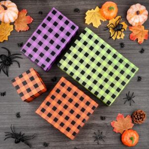 NEBURORA 60 Sheets Halloween Tissue Paper 14 x 20inch Orange Green Purple Buffalo Plaid Wrapping Paper for DIY Craft Gift Bags Halloween Party Supplies