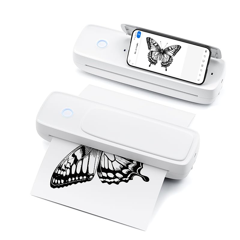 HXBER A4 Printer, A4 Portable Paper Printer Thermal Printing Wireless BT Connect Compatible with iOS and Android Mobile Photo PrinterSupport Various Paper Sizes