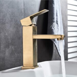 Hot and cold water mixer tap single handle mixing bathroom fixture(Gold)