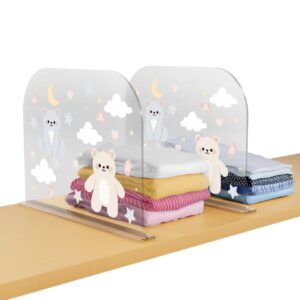 voltify baby closet organizers 4 clear acrylic baby clothes dividers for closet with bear, moon, star, cloud, and heart designs safe, rounded edges for organizing baby clothes, diapers.