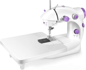 portable sewing machine with extension table and light, mini handheld sewing machine with upgraded, two threads double speed double switches, easy to use for kids,beginners and diy