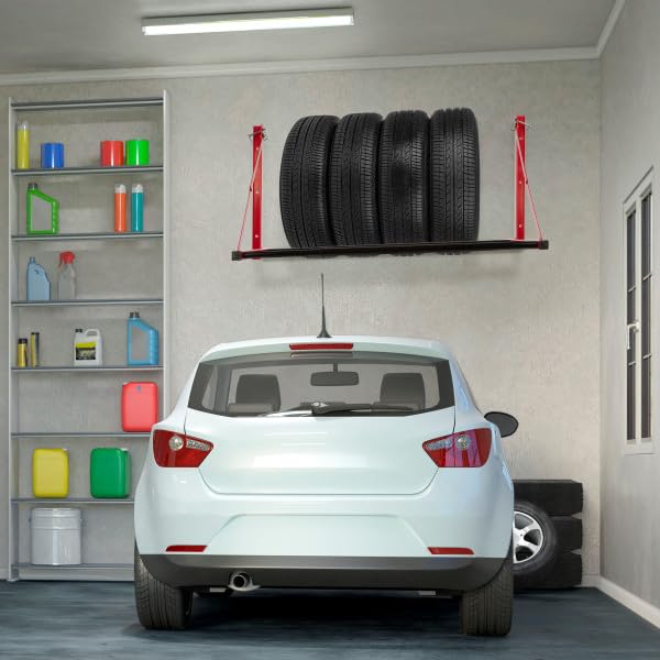 Stalwart Tire Rack - 32 to 50in Adjustable Tire Storage Rack - Wall Mounted Garage Shelving for Seasonal Tires - 300lb Capacity - Car Accessories