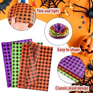 NEBURORA 60 Sheets Halloween Tissue Paper 14 x 20inch Orange Green Purple Buffalo Plaid Wrapping Paper for DIY Craft Gift Bags Halloween Party Supplies