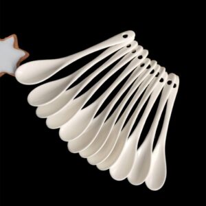 5 Inch White Ceramic Coffee Spoon with Long handle, Small Tea Spoons for Soup,Yogurt,Ice-cream, Appetizers, Desserts Teaspoon Kitchen Tool (12 Pack)