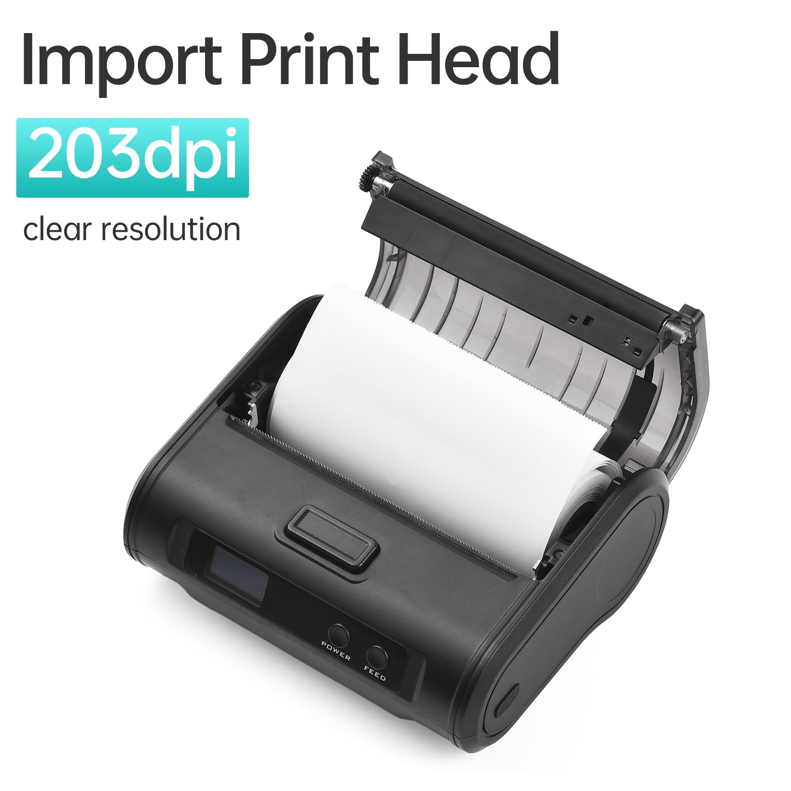 HXBER Receipt Printer, Wireless Thermal Receipt Printer 4-inch 110mm Portable Mobile Printer 203dpi Clear Print BT+USB Connect for Small Business Market Grocery Store Supports Continuous Paper/