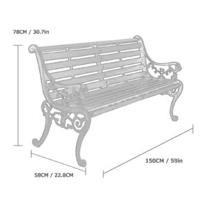 Outdoor Solid Wood Garden Park Bench for 2-3 People, Weatherproof Patio Lawn Bench Porch Seat with Cast Iron Frame, Porch/Deck/Patio Furniture Bench with Backrest and Armrests(Teak+Black Chair Legs,15