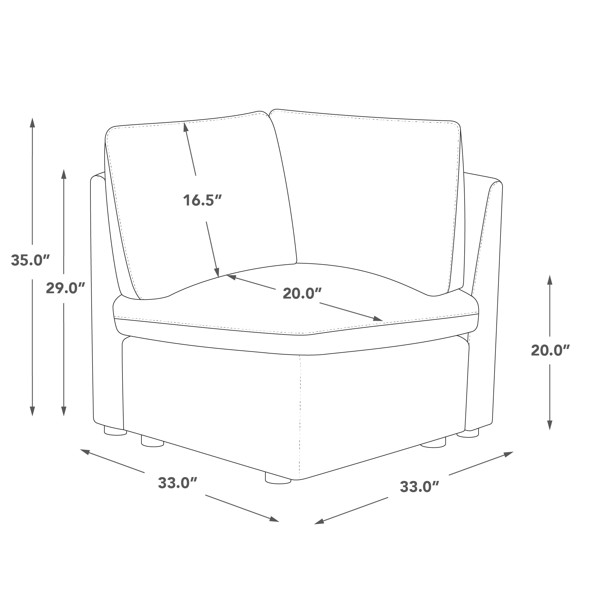 CHITA Modern Down Filled Upholstered Middle Corner Sectional for Modular Couch, Snow