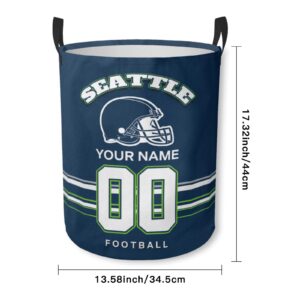 Laundry Hamper Merchandise for Football Accessories, Personalized Game Day Laundry Basket Keepsake with Name Number, Storage Basket for Bathroom Living Room, Gifts for Men Woman Fans Famliy