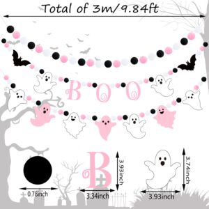 Doumeny 3pcs Halloween Boo Felt Garlands Bat Hanging Banner Ghost Theme Ball Garlands Halloween Black Pink White Pom Pom Banner Halloween Party Felt Banner for Halloween Party Fireplace Home Decor