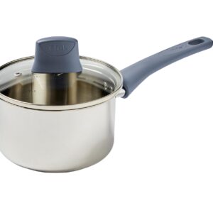 T-fal Essentials Stainless Steel Sauce Pan with Lid 3.2 Quart, All Cooktops Including Induction, Oven Safe 350F, Multipurpose Saucepan, Chef's Classic Pot,Measuring Marks, Dishwasher Safe Silver/Blue