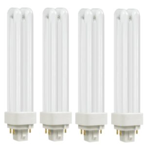 satzol 2700k g24q-2 plc-18w 827 4 pin base compact fluorescent light bulb, replacement for sylvania 20683 and philips 38329-9 - pl-c 18w/827/4p/alto, ge97594 and satco s6734 (warm white 2700k)