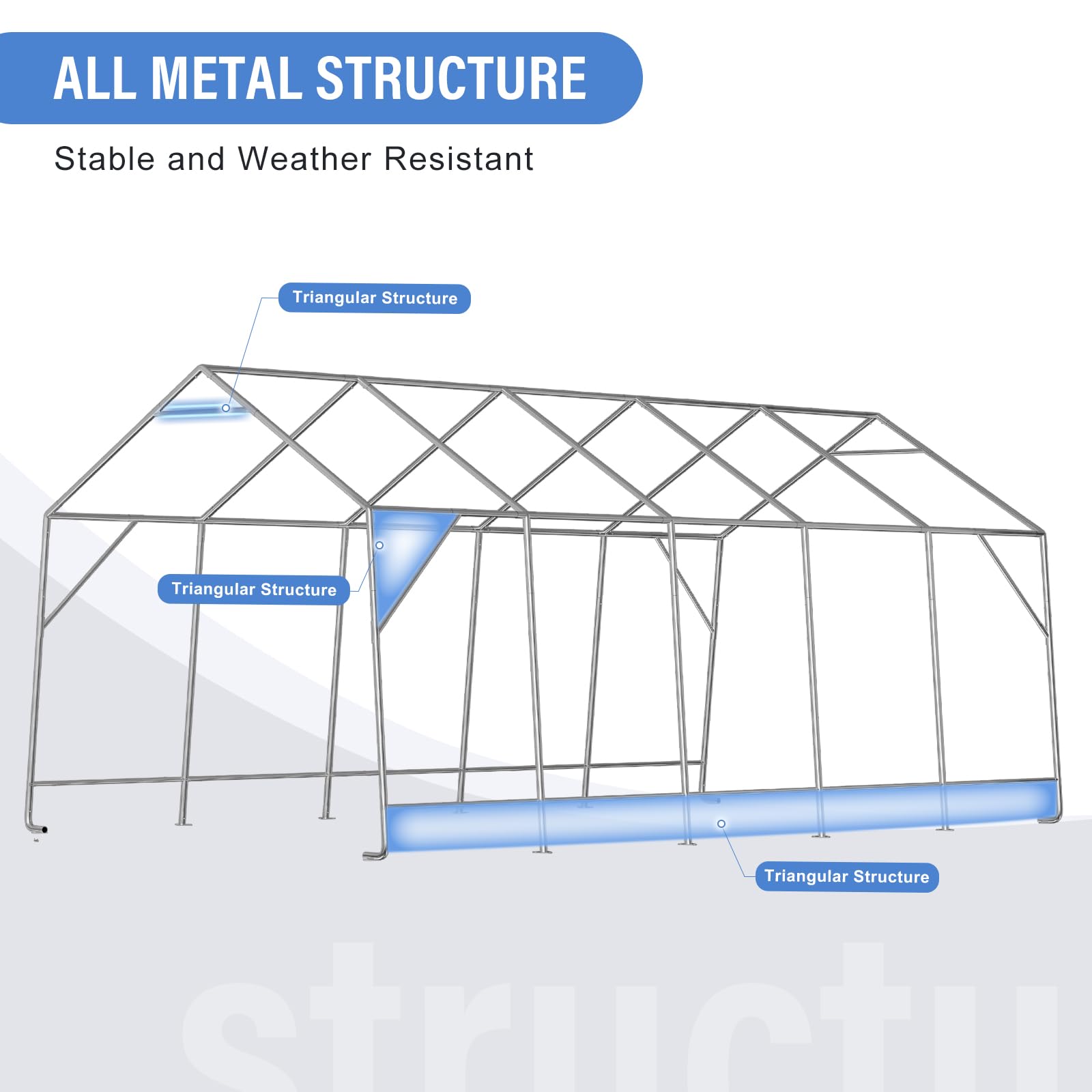 WELYAS 12×20 FT Heavy Duty Carport Shelter with Metal Frame, Round Style Roof Shed for Outdoor Storage, Outside Car Port, Shelter, Tent, Canopy for Truck Boat, RV, SUV (12×20 FT, Pointed Roof)