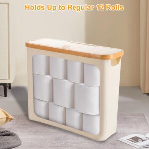 Toilet Paper Storage, Toilet Paper Basket with Lid and Handle, Free Standing Toilet Paper Holder Stand for 12 Mega Rolls, Toilet Paper Organizer for Bathroom, Bathroom Organizer Accessories (Beige)