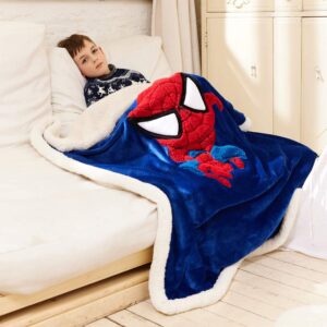 cocoplay w 3d cartoon embroidery sherpa flannel blanket throw for kids, soft warm cozy plush blanket for couch bed sofa