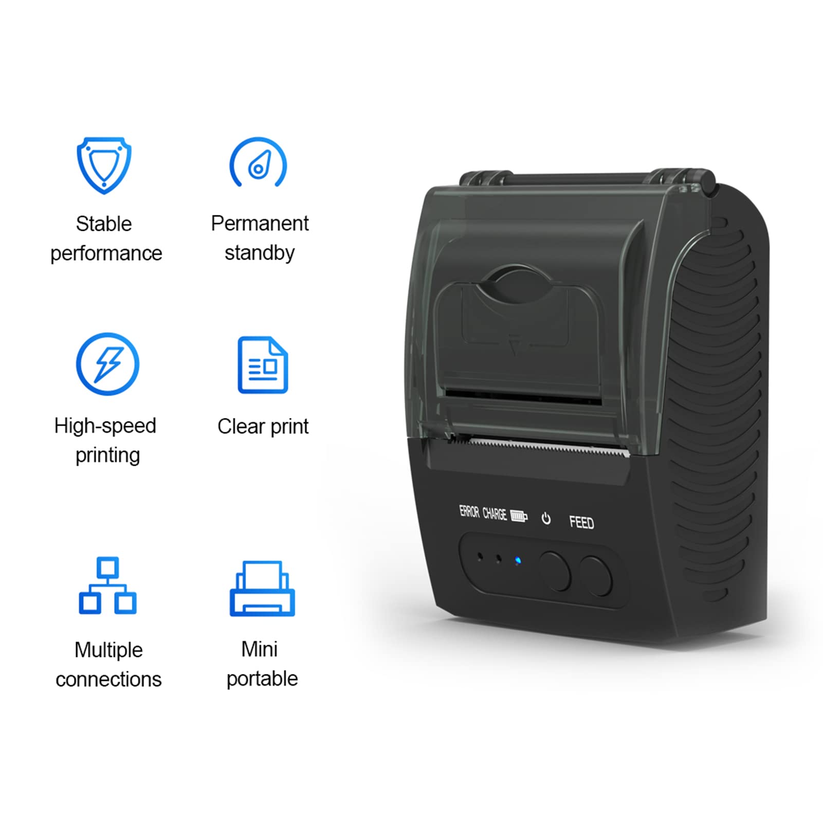 Receipt Printer,HXBER 58mm Portable Mini Thermal Receipt Printer USB & BT Connection 2 inches Wireless Printer with 1 Roll Paper Inside Compatible with iOS Android Windows for Restaurant Sales Retail