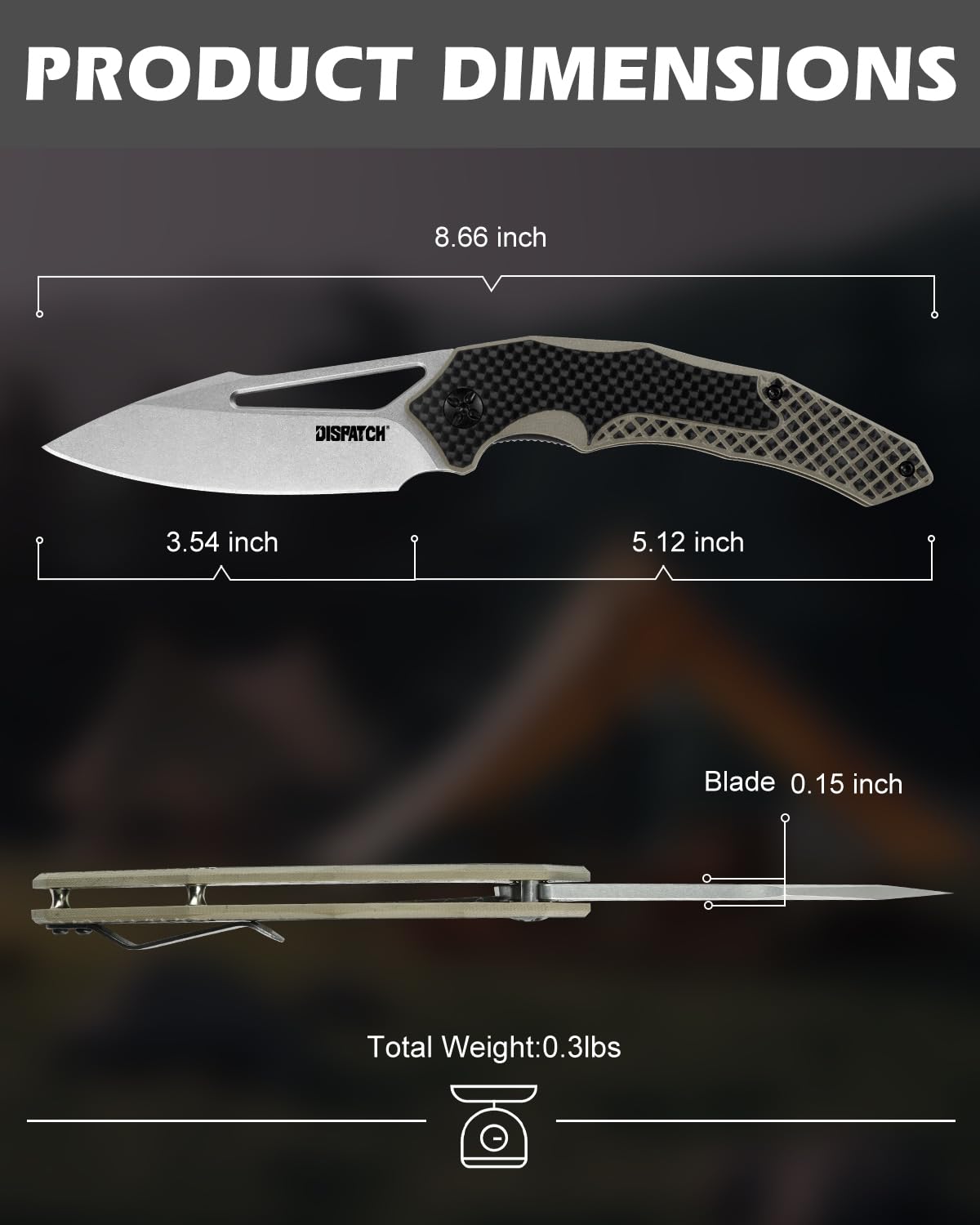 Dispatch Pocket Knife for Men Women, 3.54 Inch 8Cr13MoV Stainless Steel Blade with G10 Handle, Folding Knives with Clip for Outdoor Hunting Hiking Camping Survival EDC Tools