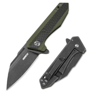 dispatch tactical pocket knife with clip, 2.83 inch 8cr13mov reverse tanto blade with carbon fiber and g10 handle, edc folding pocket knife for men women flipper pocketknife