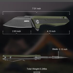 Dispatch Tactical Pocket Knife with Clip, 2.83 Inch 8Cr13MoV Reverse Tanto Blade with Carbon Fiber and G10 Handle, EDC Folding Pocket Knife for Men Women Flipper Pocketknife