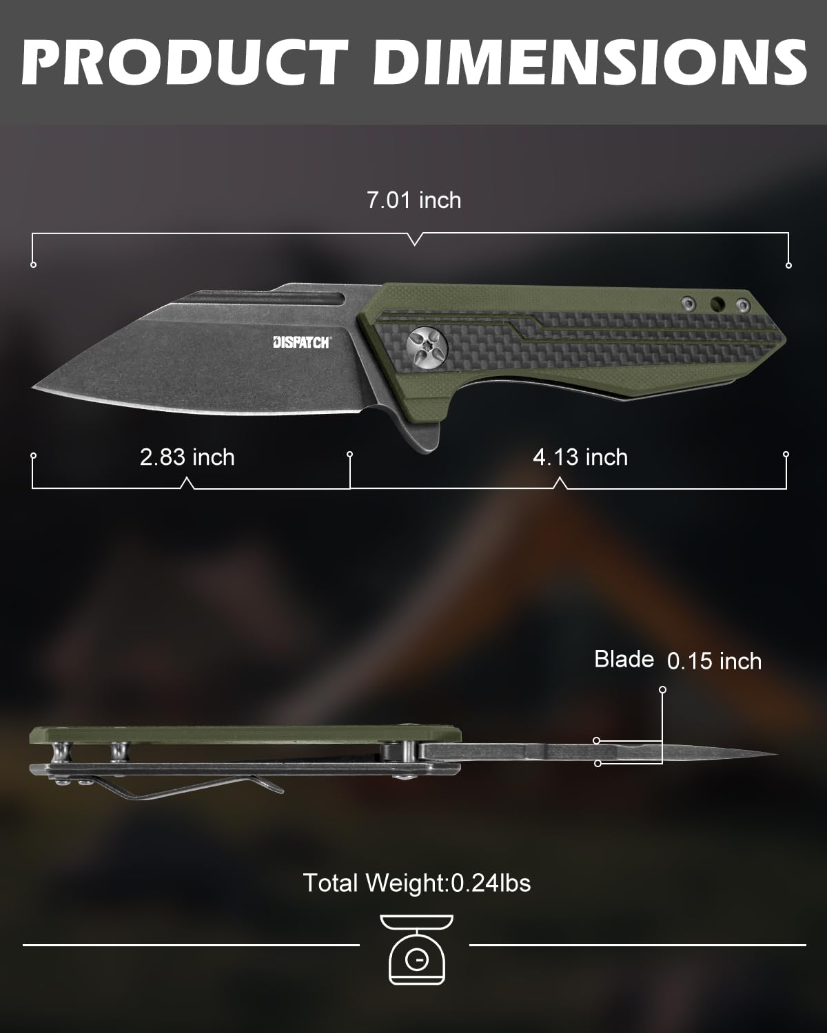 Dispatch Tactical Pocket Knife with Clip, 2.83 Inch 8Cr13MoV Reverse Tanto Blade with Carbon Fiber and G10 Handle, EDC Folding Pocket Knife for Men Women Flipper Pocketknife