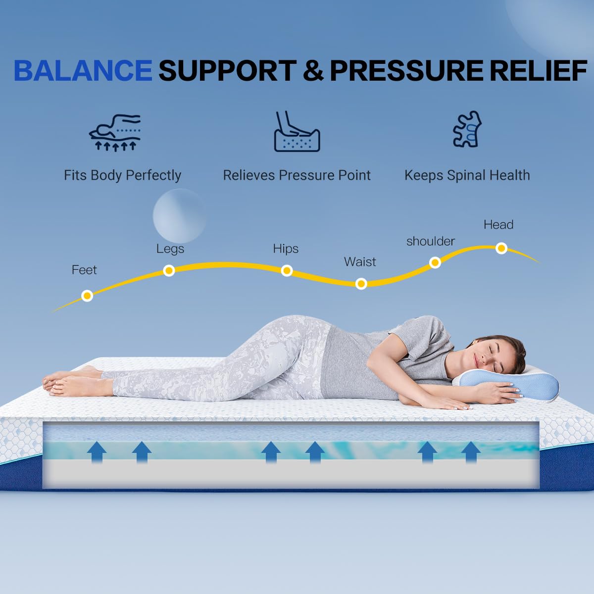 TRIPARK Queen Size Cooling Gel Mattress, 12 Inch Memory Foam Mattress for Back Pain & Pressure Relief, Bed in a Box, Medium Firm Mattress, CertiPUR-US Certified