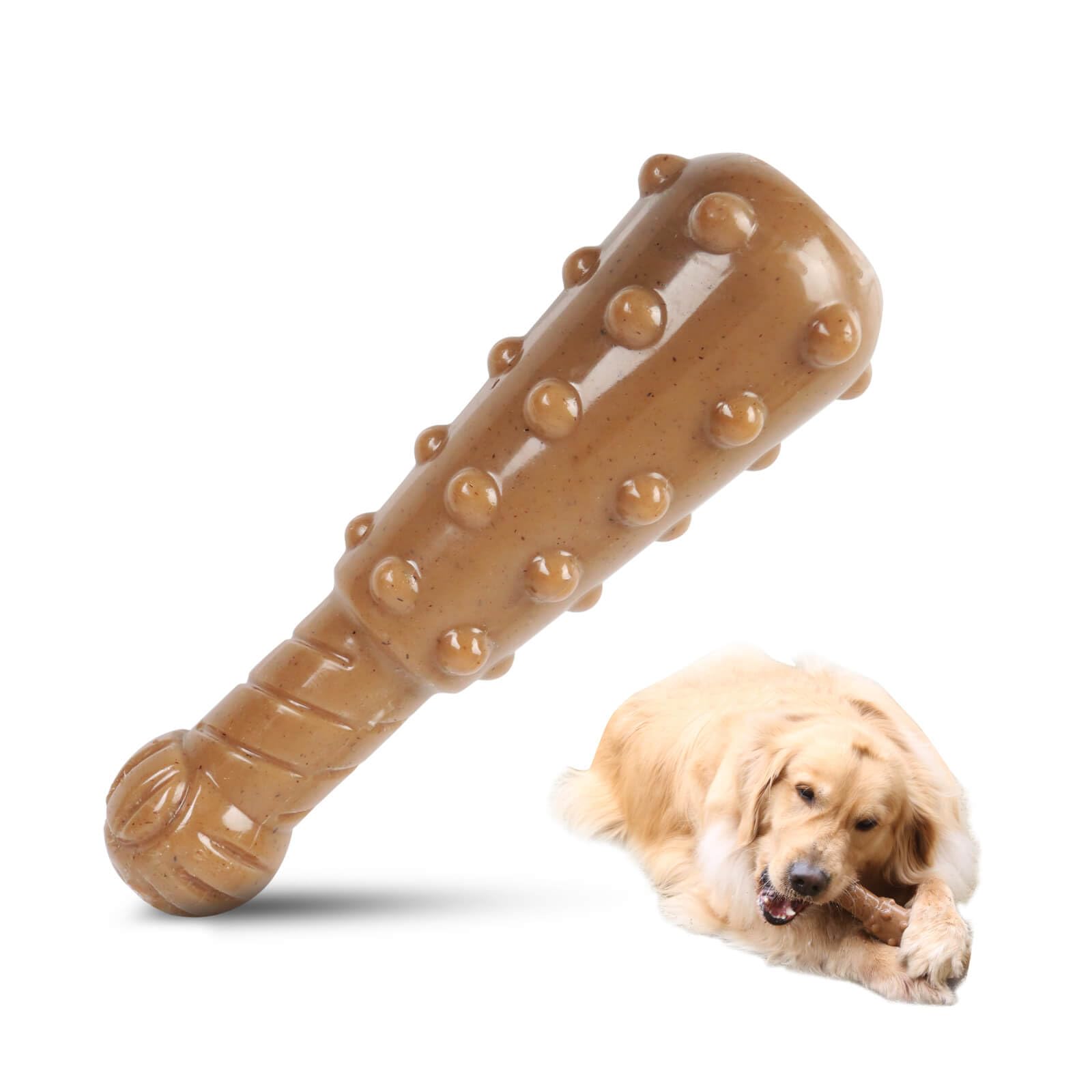 QWKNY Interactive Squeaky Dog Chew Toy - Baseball Bat Shape - for Medium to Large Aggressive Chewers - Non-Toxic, Tough Rubber - Cleans Teeth & Promotes Dental Health - Ideal for Fetch & Play