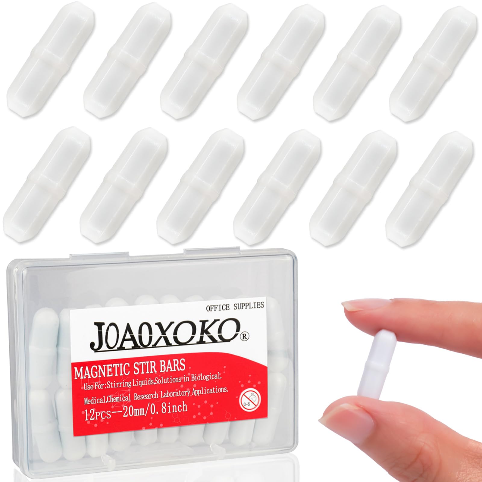 Joaoxoko Magnetic Stir Bar Set 12pcs PTFE Magnetic Stirrer Mixer Stir Bar,White 0.8 Inch Laboratory Stirrer Mixer Bar,Type-B Mycology Supplies Magnetic Stirrer Bar