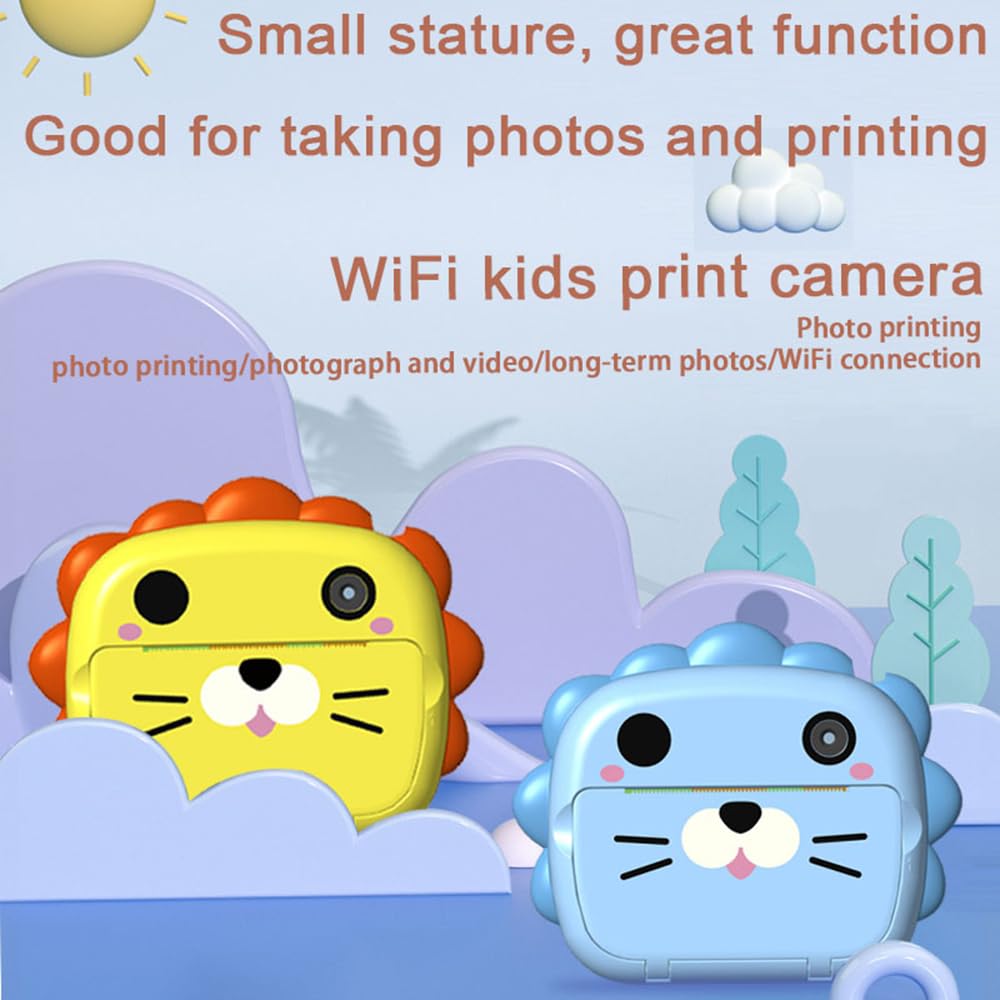 HXBER Mini Photo Printer, Kids Camera Instant Thermal Printer 2.4 Inch Screen 12MP Digital Camera Support Timer Shooting Auto Focus 1080FHD Video Record Thermal Inkless Printing with 3 Rolls White