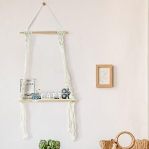 Banderoller Floating Shelves, Macrame Wall Hanging Boho Decor Wall Shelf Wood Storage Shelves Plant for Wall Decor Hanging Shelf for Bedroom Bathroom Living Room