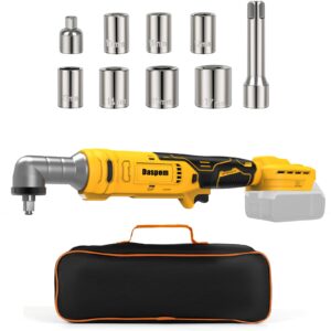 daspom 3/8" cordless ratchet wrench compatible with dewalt 20v max battery, 93ft-lbs torque, square drive electric wrench with brushless motor, 3" extension socket 3/8" to 1/4" adapter, tool only