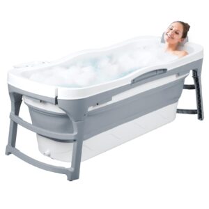 portable bathtub for adult - large 56'in foldable collapsible tub - ergonomically designed for the ultimate relaxing soaking bath. ideal for small spaces - quick,folding bathtub